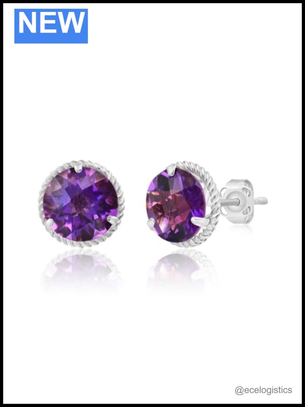 14K White Gold 8MM Roped Halo Gemstone Round Stud Earrings